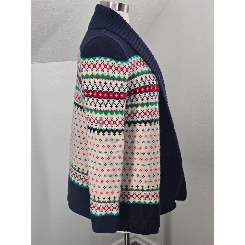 Talbots Sz Small Fair Isle Cardigan Open Front Shawl Collar Cozy Colorful Ski - Picture 2 of 6